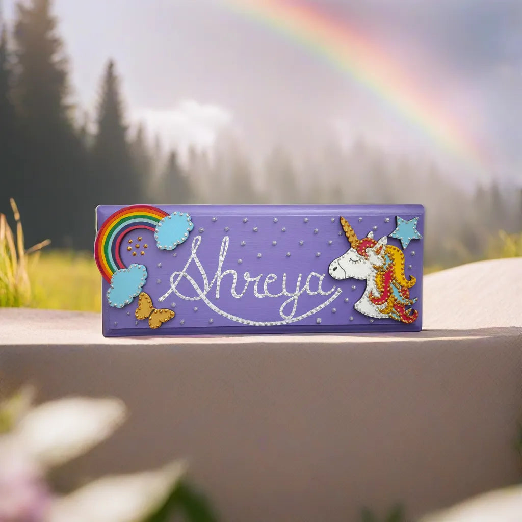 unicorn & rainbow nameplate for kids