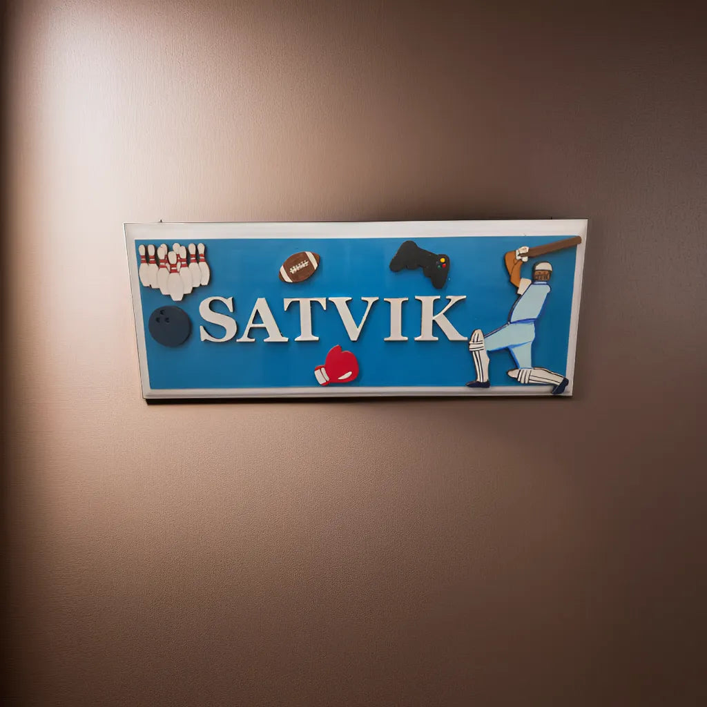 sports nameplate for kids (cricket)