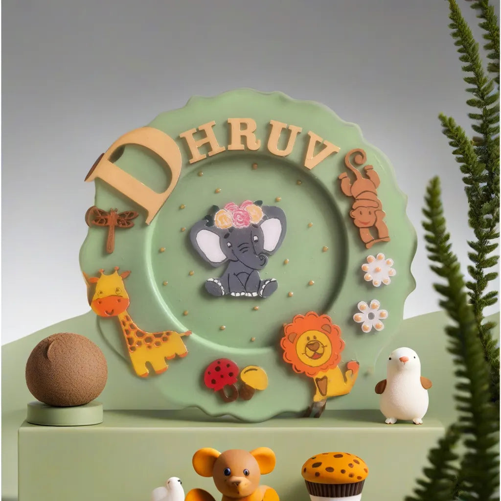 Jungle Theme Kids Round Nameplate