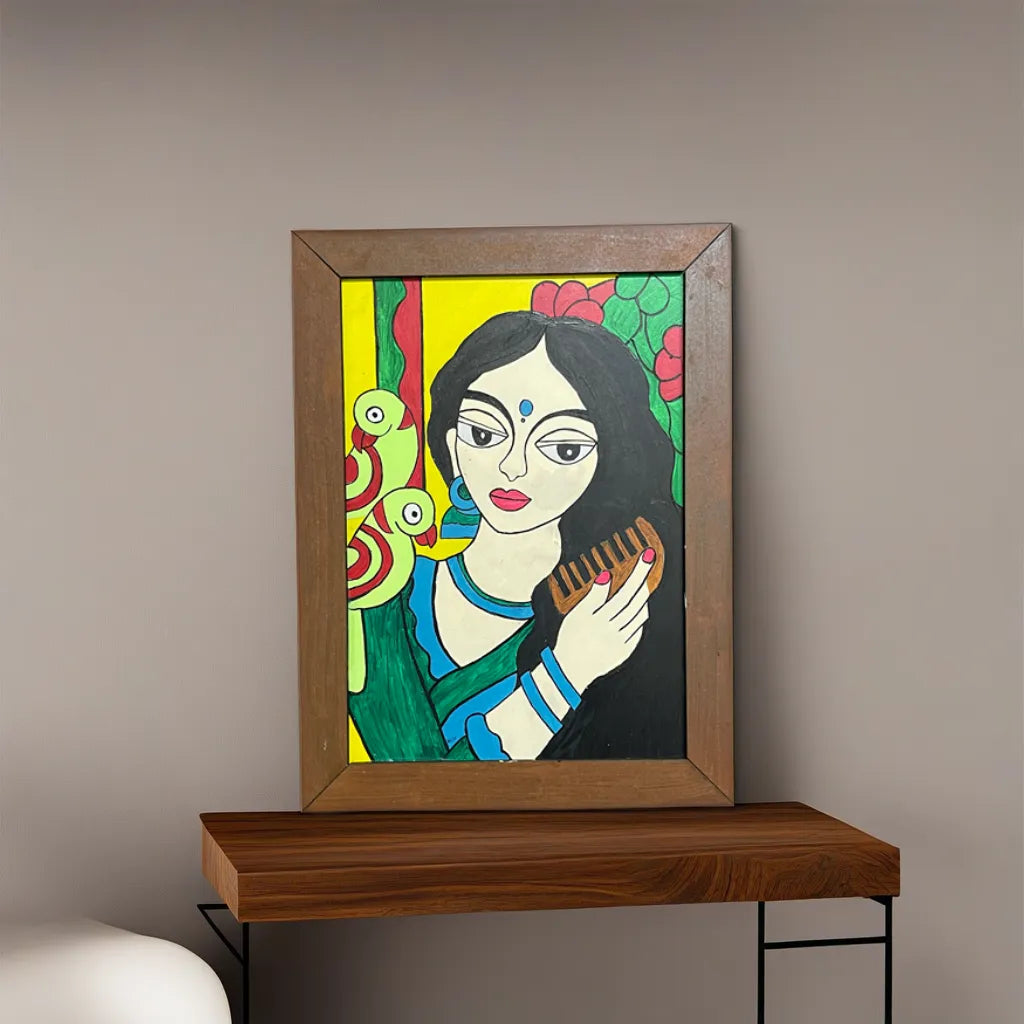 Woman combing her hair
