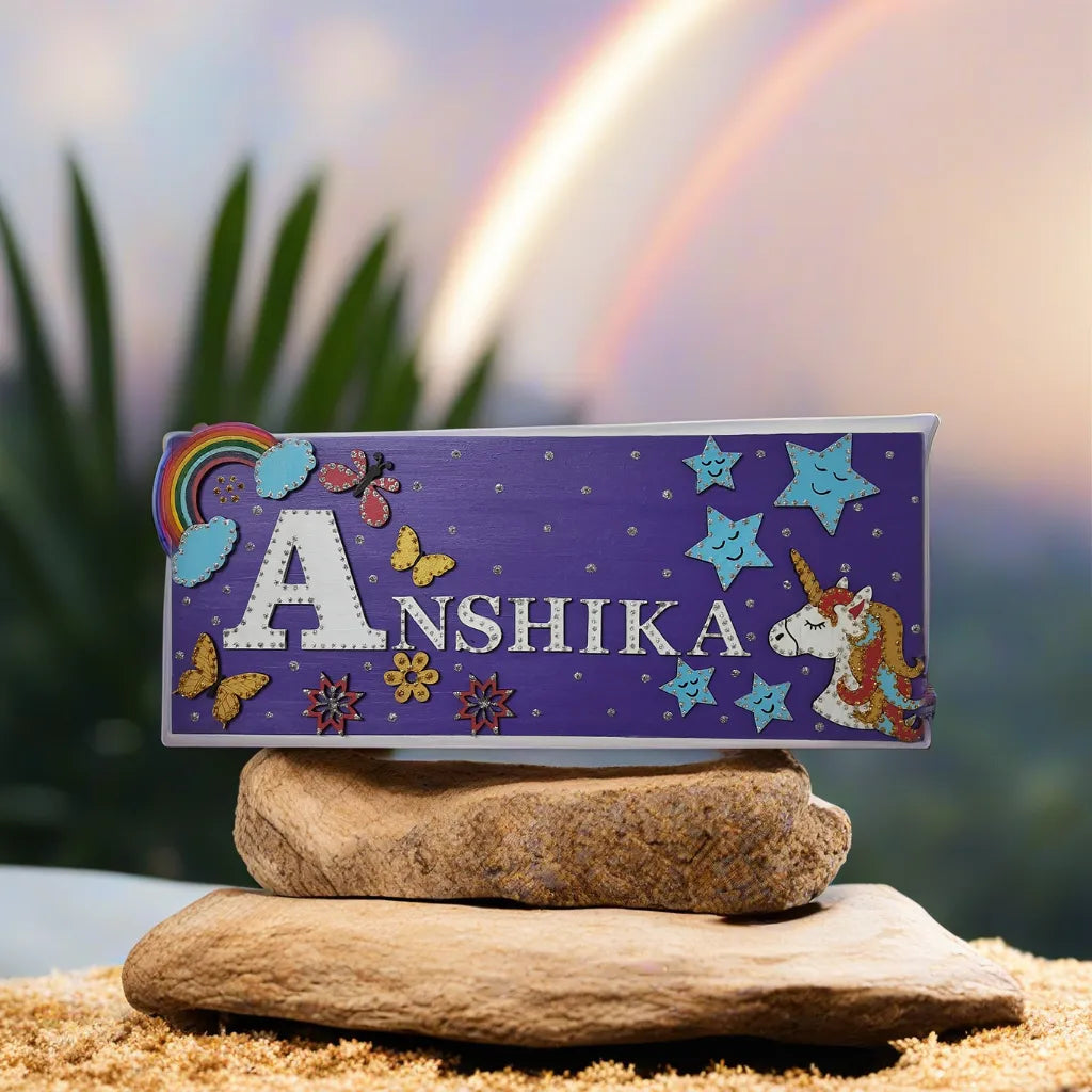 unicorn & rainbow nameplate for kids