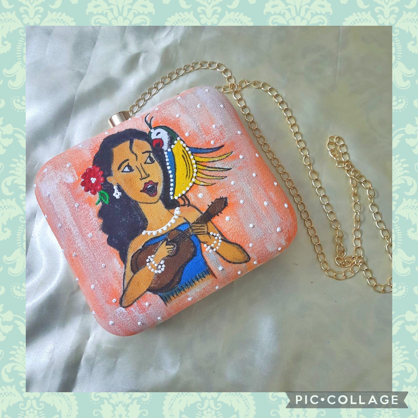 woman singing clutch bag