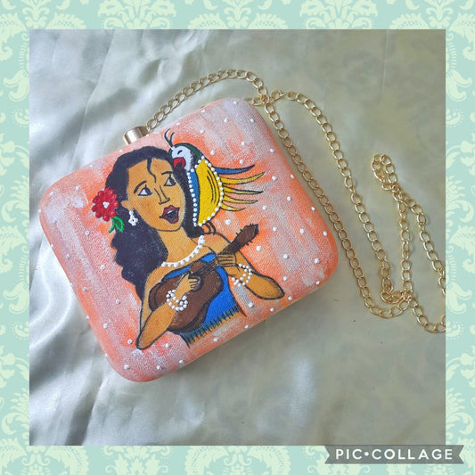 woman singing clutch bag