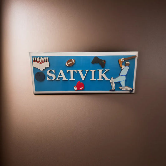 sports nameplate for kids (cricket)